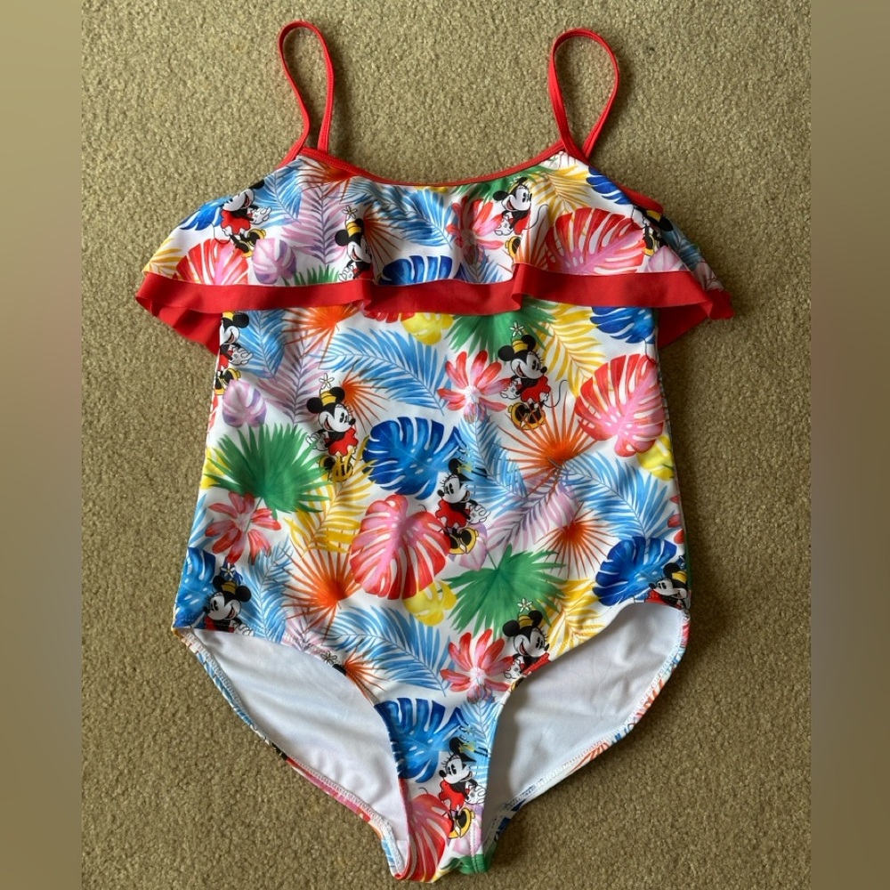 Disney Minnie Mouse Multicolor Tropical Ruffle One-Piece Swimsuit for Women